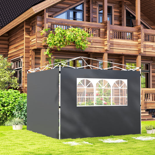 Outsunny 3 Meters Gazebo Replaceable Exchangeable Side Panel Wall Panels Walls With Window, Dark Grey