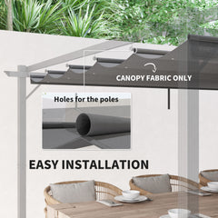 Outsunny Retractable Pergola Shade Cover, Replacement Canopy for 4 x 3 (m) Pergola, Retractable Roof, Light Grey