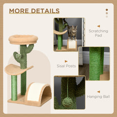 PawHut 72cm Cat Tree, with Top Bed, Curved Pad, Sisal Scratching Post - Beige & Green