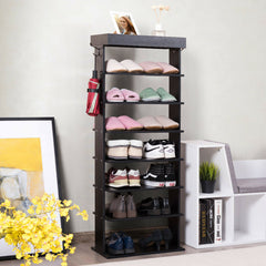 Vertical Designed 7-Tier Shoe Rack with Hooks-Black