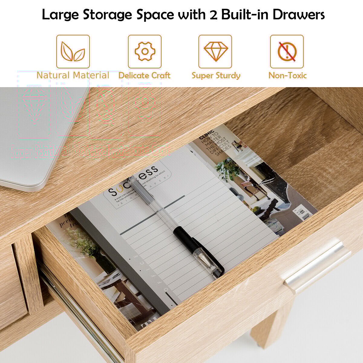 Extending Console Table with 2 Drawers for Bedsits, Flats or Apartments-Nature