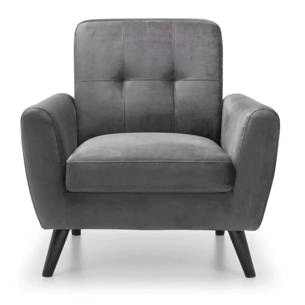 Monza Stylish Retro Velvet Fabric Armchair - Mid-Grey