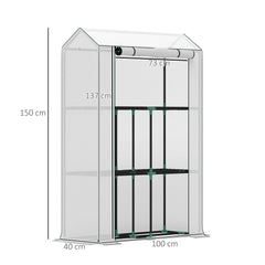 Outsunny 40 x 100cm Three Shelf Steel Frame Greenhouse - White