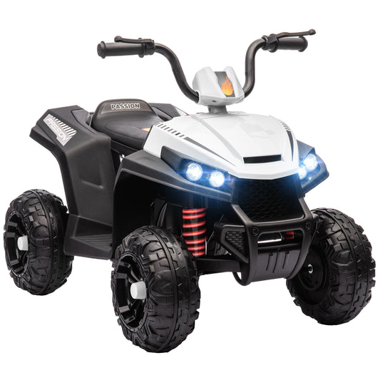 AIYAPLAY 12V Kids Electric Quad Bike w/ Spring Suspension System, Forward, Backward, LED Light, Music, MP3, White