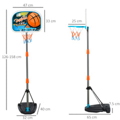 HOMCOM Kids Basketball Hoop and Stand Portable Basketball Stand Set w/ Ball Pump Netting Backboard Adjustable Height from 126 cm to 158 cm