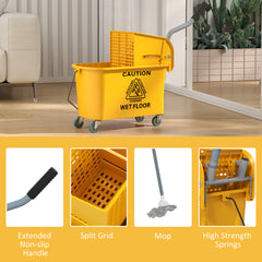 HOMCOM Mop Bucket with Wringer Set on Wheels for Floor Cleaning, 20 Litre Side Press Wringer with Handle and Mop, Yellow