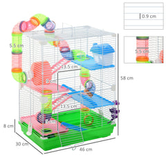 PawHut 5 Tier Hamster Cage Carrier Habitat w/ Exercise Wheels, Tunnel, Green