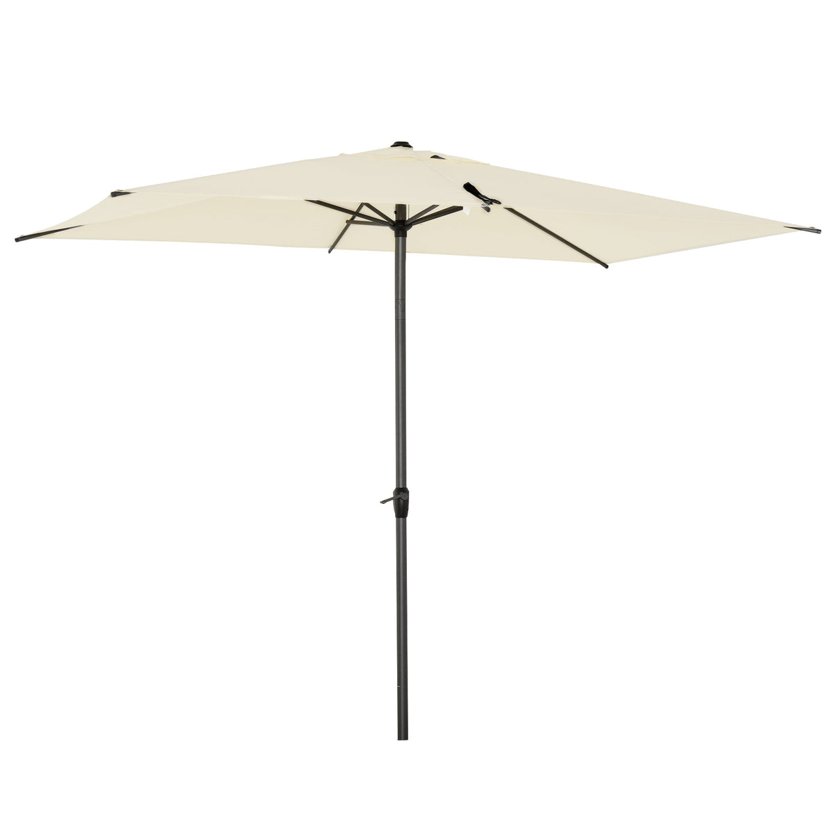 Outsunny 3 x 2m Garden Parasol Umbrella, Outdoor Market Table Umbrella with Aluminium Pole & Crank, Rectangular Tilting Parasol Sun Shade Canopy, Beige