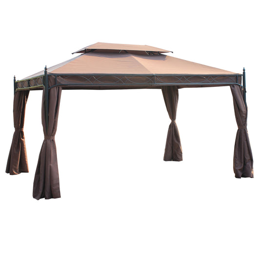 Outsunny 3 x 4m Garden Gazebo, Double√Ç Roof Marquee Canopy Shelter with Sidewalls, Solid√Ç Steel√Ç Frame√Ç for√Ç Garden,√Ç Lawn,√Ç Backyard√Ç and√Ç Deck