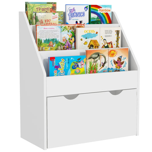 AIYAPLAY Bookcase for Kids with Shelves, Drawer, Bookcase for Bedroom, Playroom, White