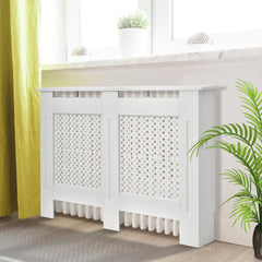 HOMCOM Wooden Radiator Cover Heating Cabinet Modern Home Furniture Grill Style White Painted (Medium)