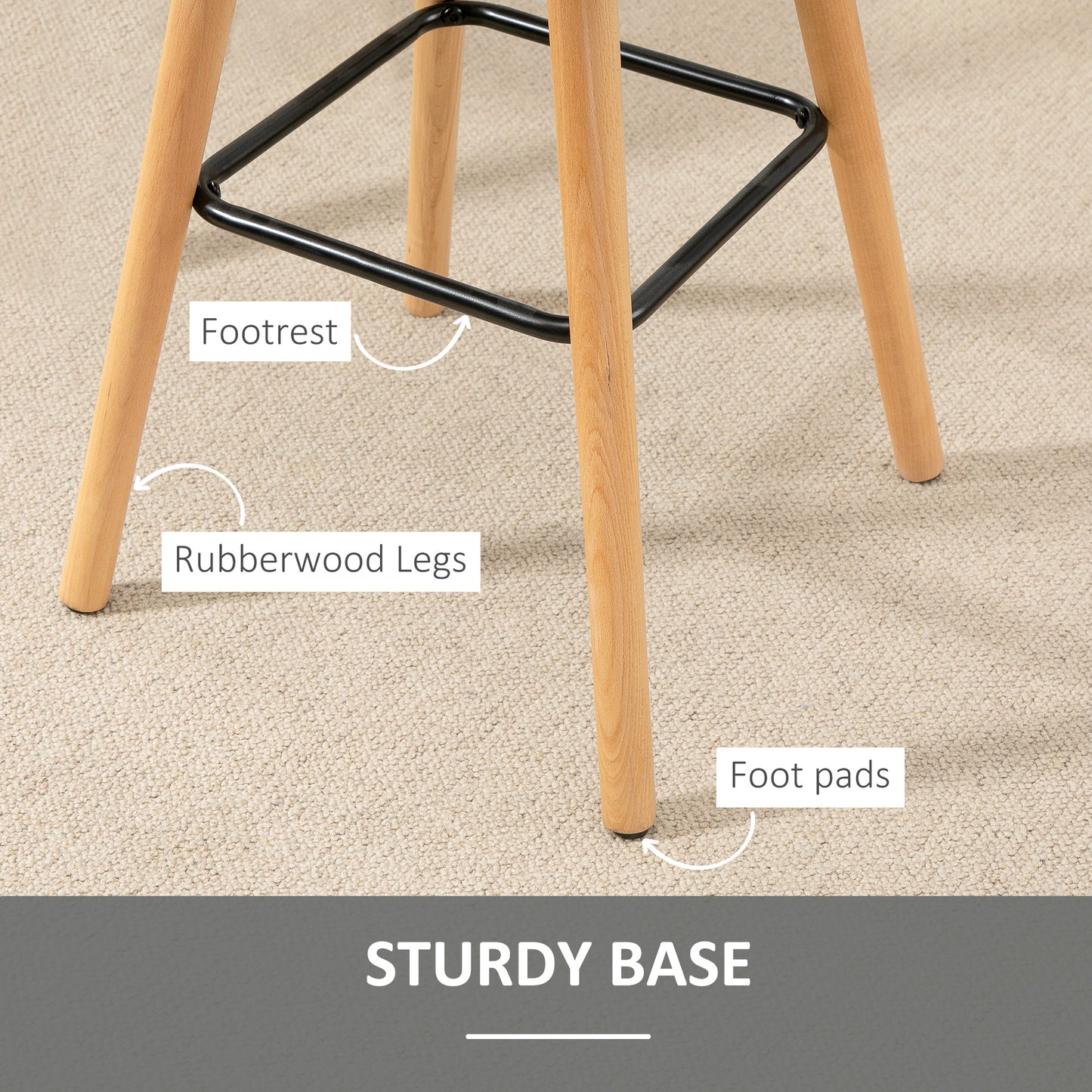 HOMCOM Breakfast Bar Stool Set of 2 Armless Button-Tufted Counter Height Bar Chairs with Wood Legs & Footrest, Grey