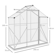 Outsunny 6 x 2.5ft Polycarbonate Greenhouse Walk-In Green House with Rain Gutter, Sliding Door, Window, Foundation, Silver