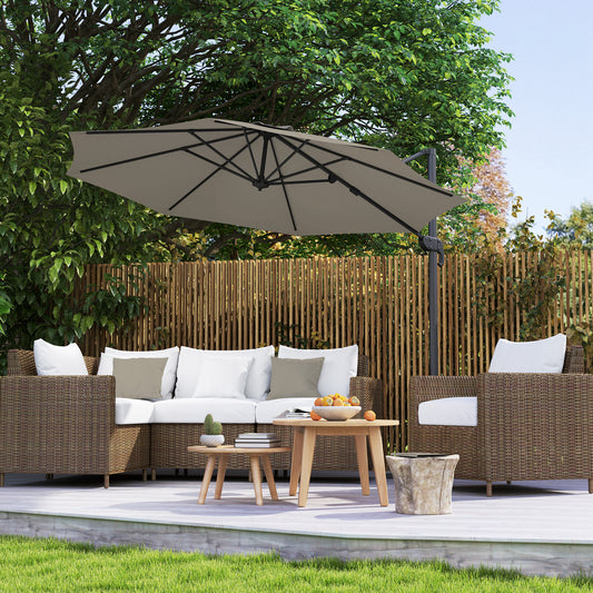 Outsunny 3 x 3(m) Cantilever Parasol with Cross Base, Garden Umbrella with 360√Ç¬∞ Rotation, Crank Handle and Tilt for Outdoor, Light Grey