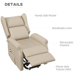 HOMCOM Power Lift Recliner Armchair, Electric Lift Chair for Elderly, Fabric Riser and Reclining Chair with Remote Control, Side Pockets, Extended Footrest, for Living Room, Beige