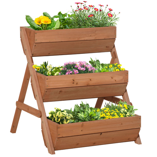 Outsunny 3 Tier Raised Garden Bed Wooden Elevated Planter Box Kit, 66L for Flower, Vegetable, Herb, 65x75x78cm, Brown