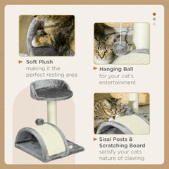 PawHut Cat Tree, Kitten Scratcher Activity Centre, with Sisal Scratching Post, Toy Ball - Grey