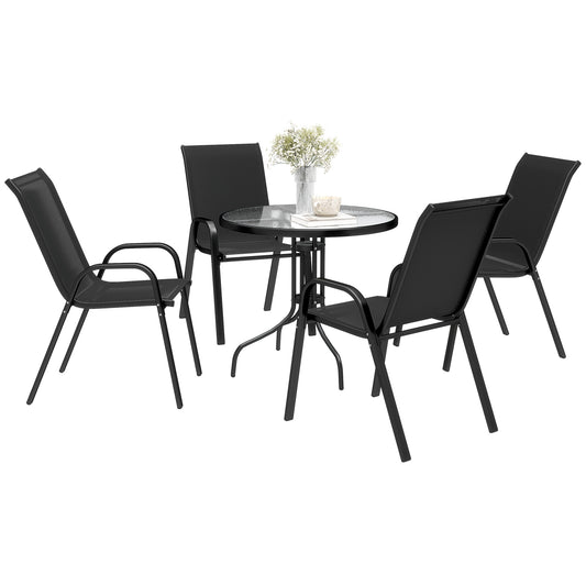 Outsunny Five-Piece Steel Patio Set, with Glass-Top Table - Black