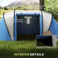 Outsunny Camping Tent with 2 Bedrooms and Living Area, 3000mm Waterproof Family Tent, for Fishing Hiking Festival, Blue