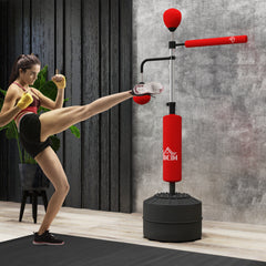 HOMCOM 3-in-1 Boxing Punching Bag, Freestanding with 2 Speed Bals, 360√Ç¬∞ Reflex Bar, 160-230cm Adjustable Height, Red