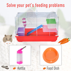 PawHut Hamster Cage, Small Gerbil Cage 2 Tiers Portable w/ Handle, Exercise Wheel, Water Bottle, Dishes