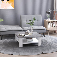 HOMCOM Square Coffee Table, Wooden Coffee Table with Storage, Cocktail Center Tea Table for Home Office, 80W x 80D x 31.5Hcm, Grey and White