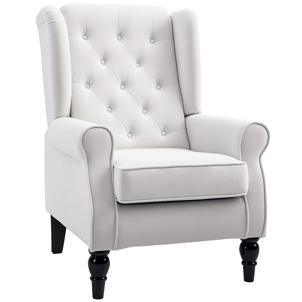 HOMCOM Wingback Accent Chair, Retro Upholstered Button Tufted Occasional Chair for Living Room and Bedroom, Cream White