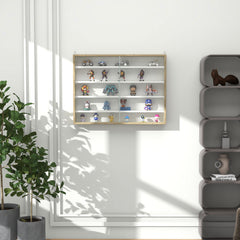 HOMCOM 5-Tier Wall Display Shelf Unit Cabinet w/ 4 Adjustable Shelves Glass Doors Home Office Ornaments 60x80cm Natural