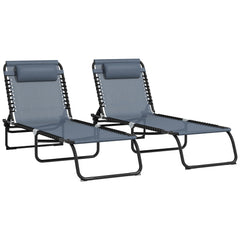 Outsunny Set of Two Folding Sun Loungers, with Four-Position Backs - Grey