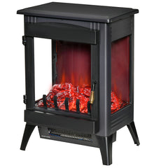 HOMCOM Free standing Electric Fireplace Stove, Fireplace Heater with LED Flame Effect, 3-sided Tempered Glass, Overheat Protection, 1000W/2000W, Black