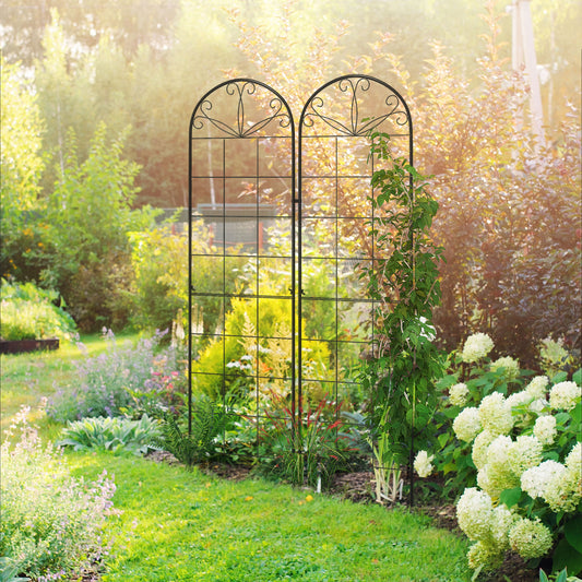 Outsunny Metal Trellis Set of 2, Garden Trellis for Climbing Plants Support Frames, Grid Design