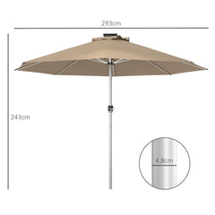 Outsunny 3m Parasol, with Solar-Powered LED Lights - Khaki