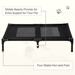 PawHut Large Raised Dog Bed Cat Elevated Lifted Cooling Portable Camping Basket Outdoor Indoor Mesh Pet Cot Metal Frame Black