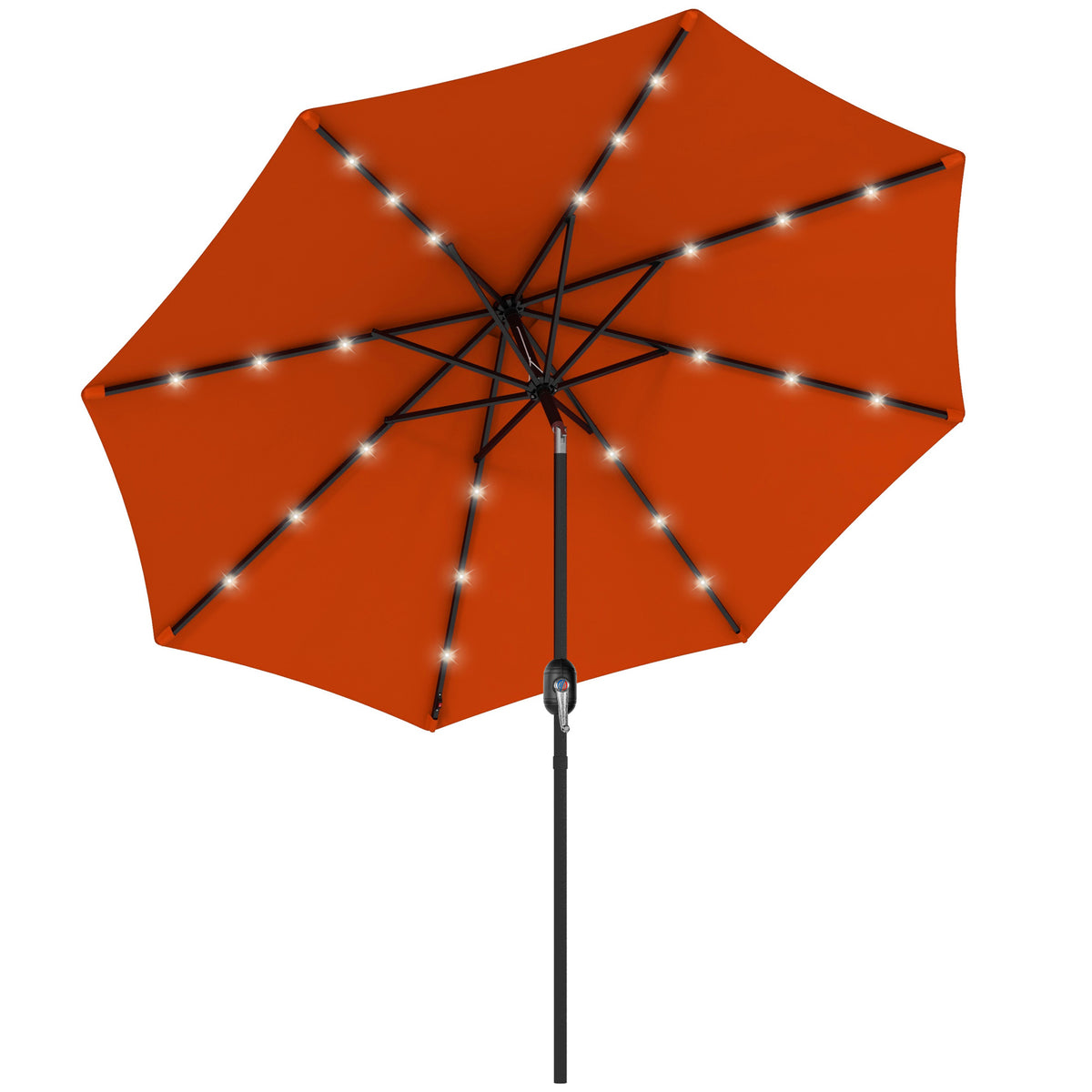 Outsunny 2.7m Outdoor Patio Garden Umbrella Parasol with Tilt Crank and 24 LEDs Lights, Orange