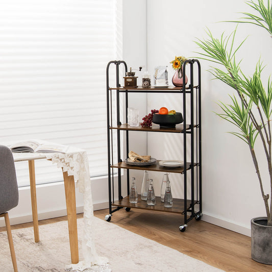 4-Tier Folding Kitchen Island Cart with Metal Frame