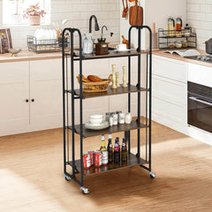 4-Tier Folding Kitchen Island Cart with Metal Frame