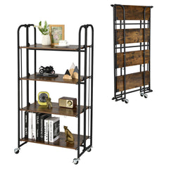 4-Tier Folding Kitchen Island Cart with Metal Frame