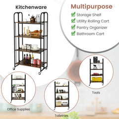 4-Tier Folding Kitchen Island Cart with Metal Frame