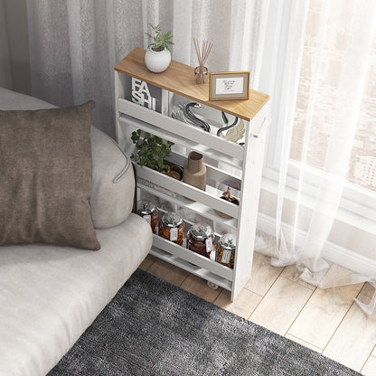 4-Tier Slim Storage Cart with Open Shelves and Wheels-Natural