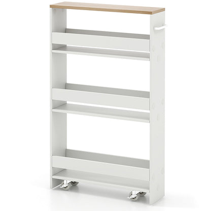 4-Tier Slim Storage Cart with Open Shelves and Wheels-Natural