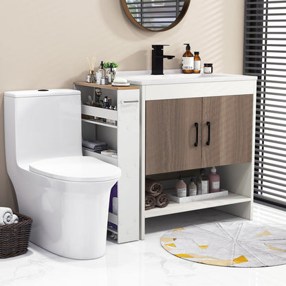 4-Tier Slim Storage Cart with Open Shelves and Wheels-Natural