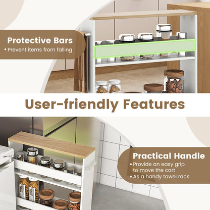 4-Tier Slim Storage Cart with Open Shelves and Wheels-Natural