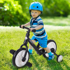 HOMCOM 11 Inch Kids Balance Bike Training Pedal Bicycle W/ Removable Stabilizers EVA Tyres Adjustable Seat Height 2 to 5 Years Gift for Boys Girls Black