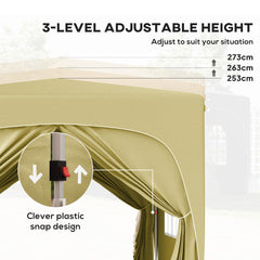 Outsunny 3 x 3m Pop-Up Gazebo Shelter, with Accessories - Sand