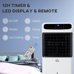 HOMCOM Mobile Air Cooler, 12L Tank Evaporative Ice Cooling Fan Water Conditioner Humidifier Unit with 3 Modes, 3 Speed, Remote, Timer, Oscillating for Home Bedroom