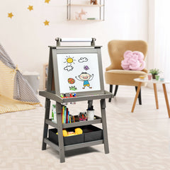 Children's Double-Sided Art Easel with Paper Roll-Grey