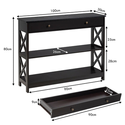 3-Tier Console Table with 1 Drawer and 2 Storage Shelves-Coffee