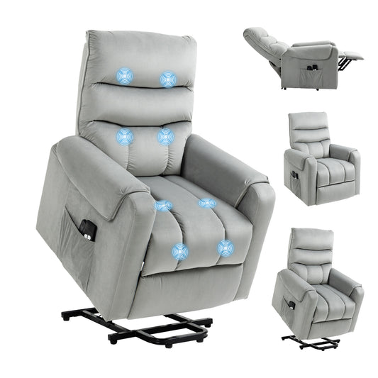 HOMCOM Vibration Massage Rise and Recliner Chair, Electric Power Lift Recliner with Remote Control and Side Pockets, Grey