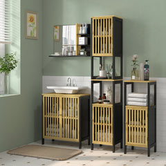 HOMCOM Bamboo-Blend Retro Cut-Out Tall Bathroom Storage Unit