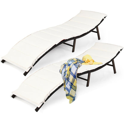 2PCS Folding Chaise Lounge Double-sided Cushioned